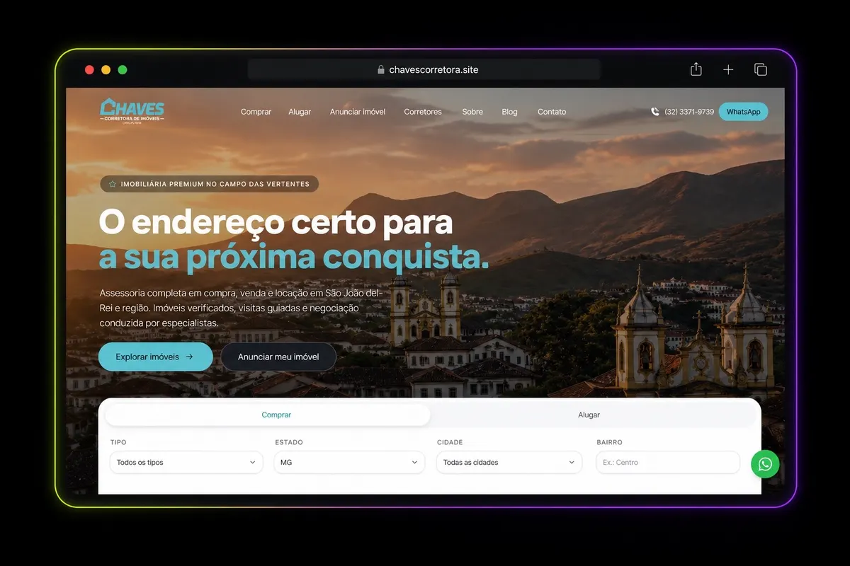 Site da Chaves Corretora de Imóveis com busca de imóveis em São João del-Rei